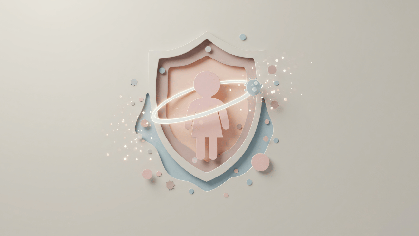 Silueta dítěte v obranném štítu.