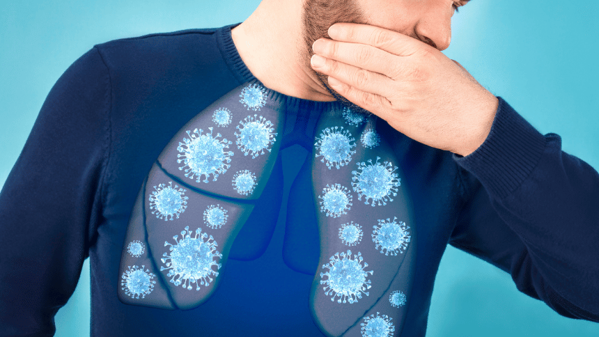 Plíce zaplněné bakteriemi.