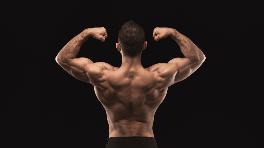 Fitness muž pózující zádové svaly.